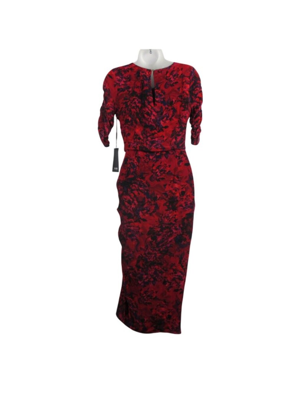 White House Black Market Floral Ruched Midi Dress Red & Black Size 00 Elegant - Picture 2 of 8